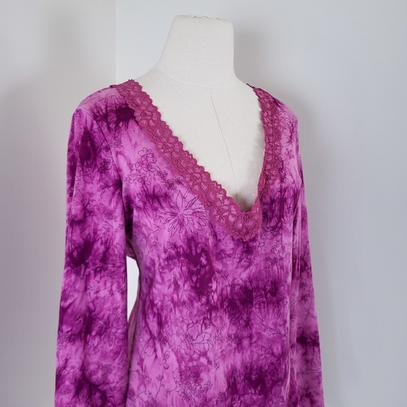 Y2K pink tie dye long sleeve top V-neck fairycore bell angel sleeves - Picture 6 of 14